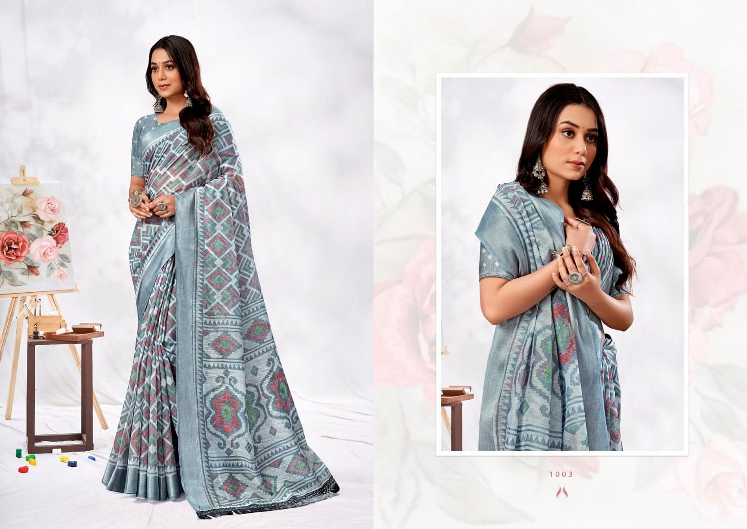 Authenzaa Kala Saree KL ETH007 Grey 