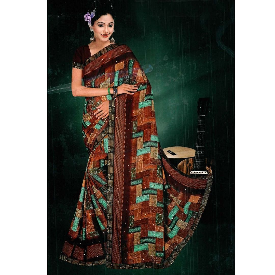 Authenzaa Kala Saree KL ETH0010 ,Brown 