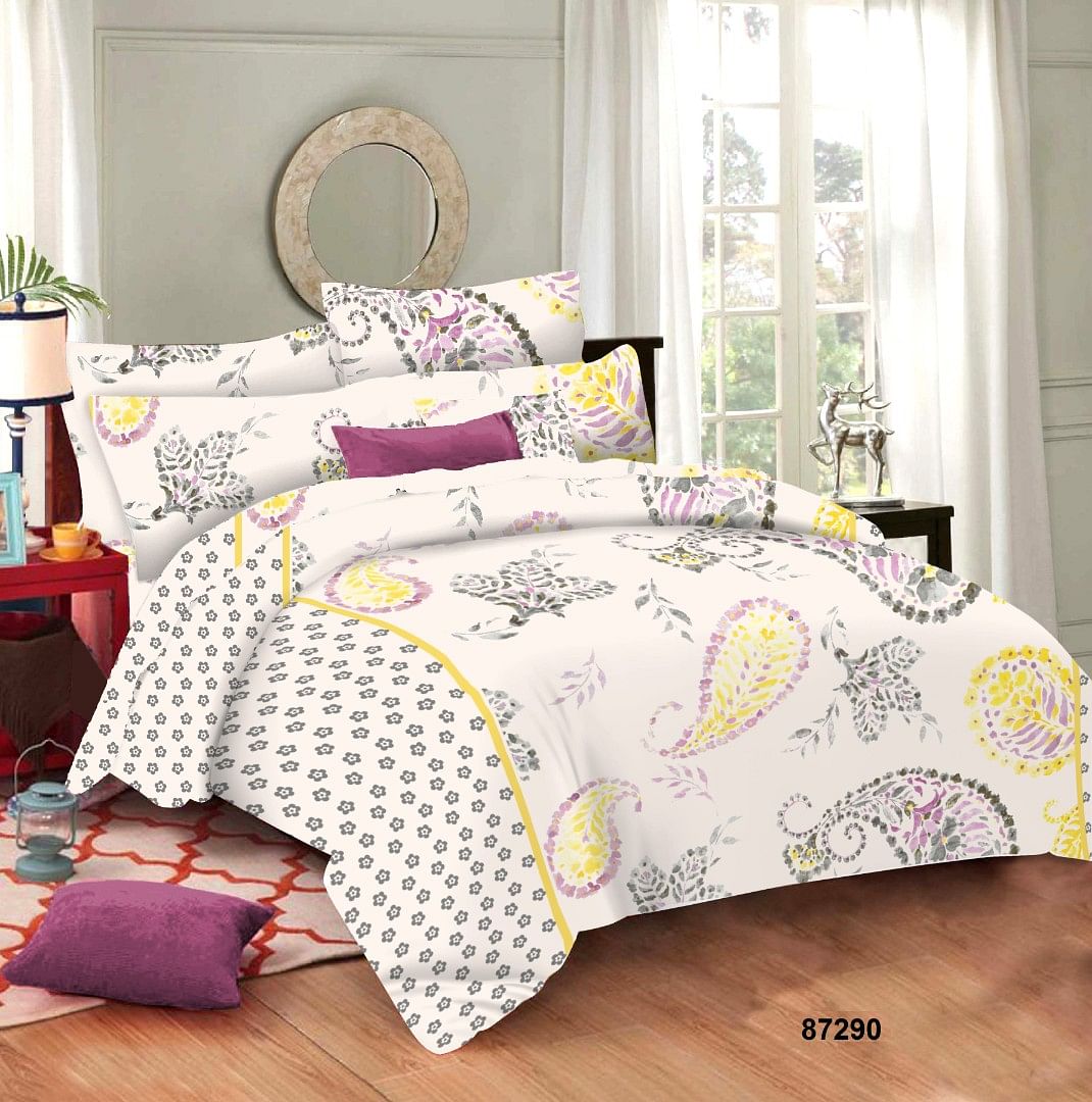 DOUBLE BEDSHEET TS 87290, YLLW GRY, KING SIZE 