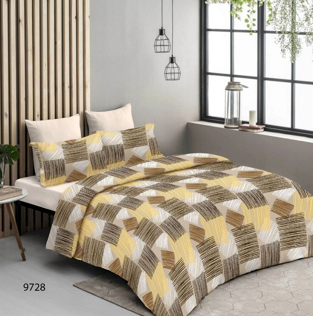 DOUBLE BEDSHEET BS 9728,BRN YLLW,QUEEN SIZE