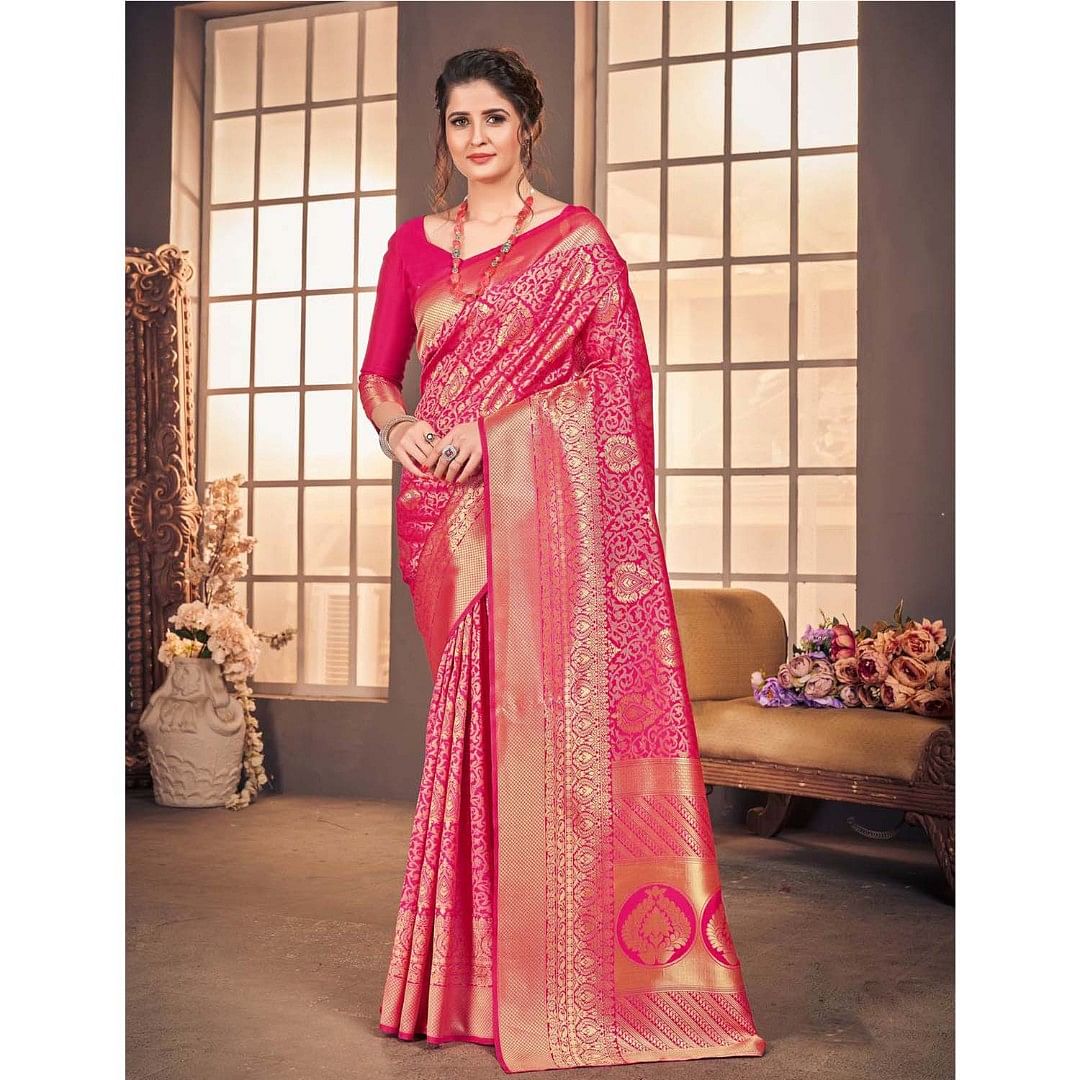 Authenzaa Women Saree PR06 Pink