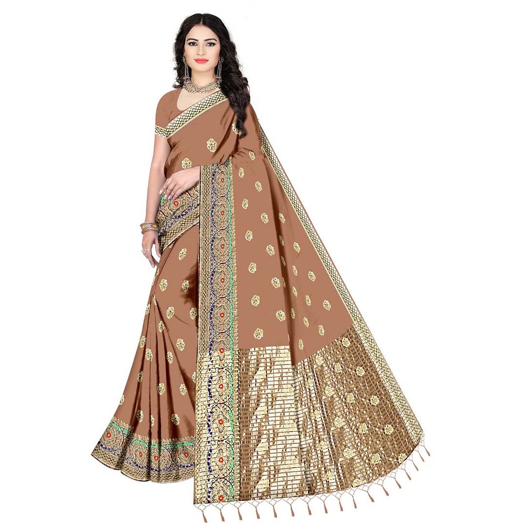 Authenzaa Suman Silk Saree SUM005 ,Coral 