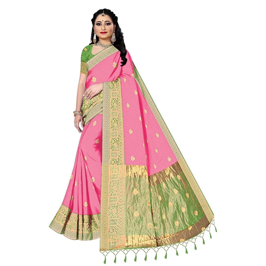 Authenzaa Suman Silk Saree SUM008 ,Pink