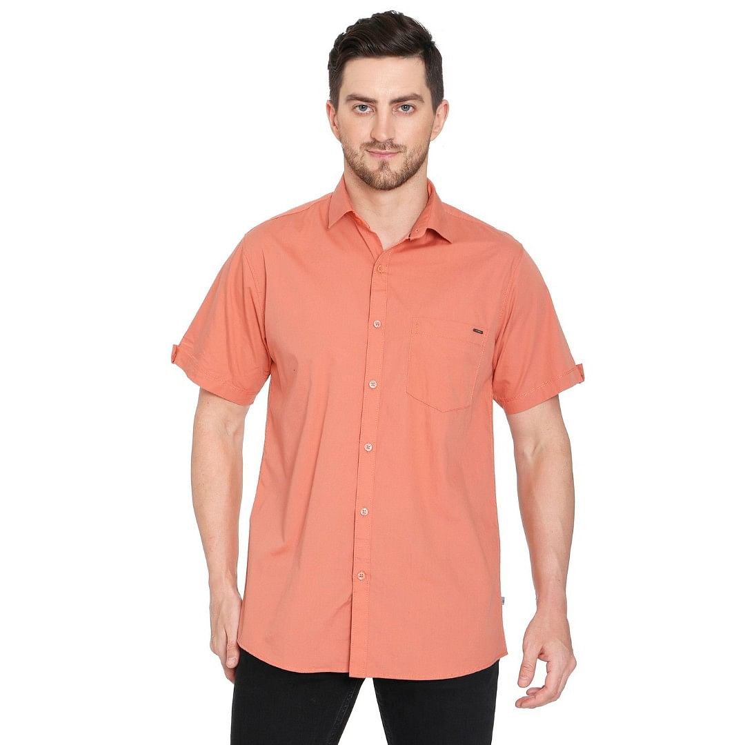 Authenzaa Men Half Sleeves Shirt 5002, Carrot
