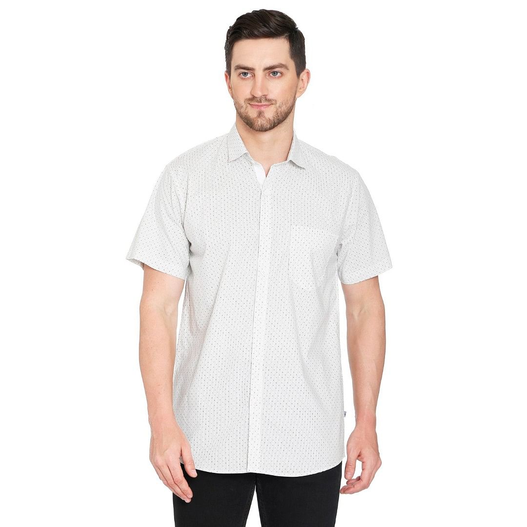 Authenzaa Men Half Sleeves Shirt-5006, Black & White