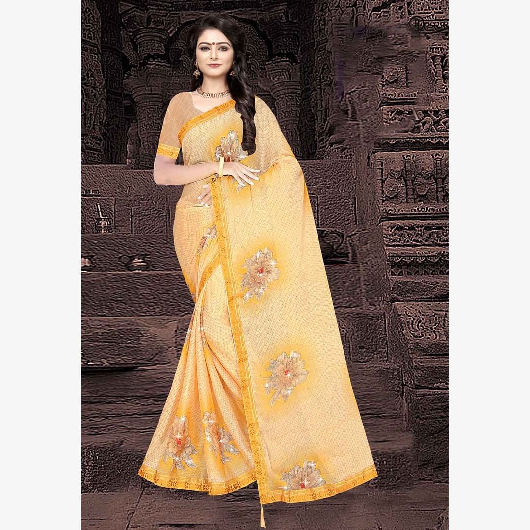 Authenzaa Kala Saree KL ETH0038 Light Yellow 