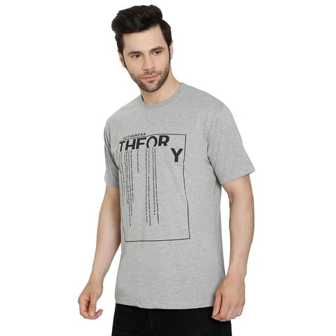 Authenzaa Casual Round Neck T-Shirt  CS-RN1003, Dark Grey 