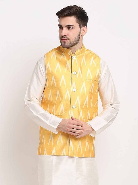 Authenzaa Men'S Waistcoat ETH-WC0012, Musturd