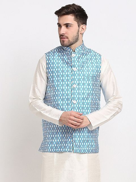Authenzaa Men'S Waistcoat ETH-WC0012, Sky Blue 