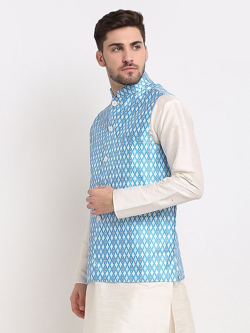 Authenzaa Men'S Waistcoat ETH-WC0012, Sky Blue 