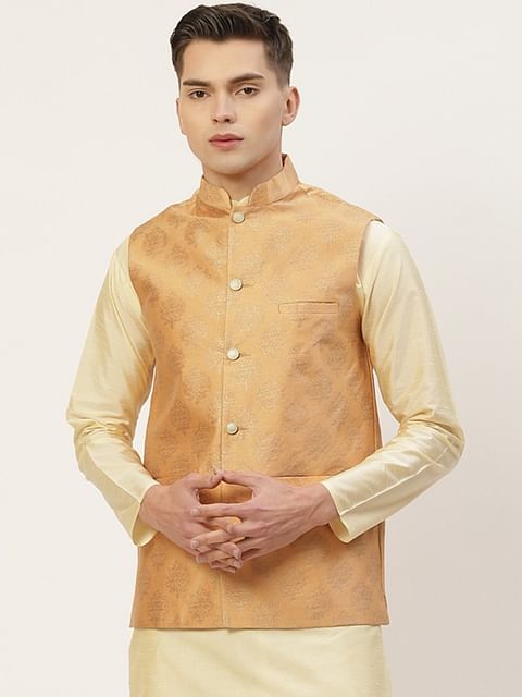 Authenzaa Men'S Waistcoat ETH-WC0013, Peach