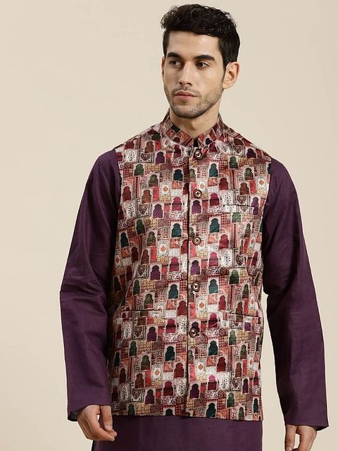 Authenzaa Men'S Waistcoat ETH-WC0017, Purple 