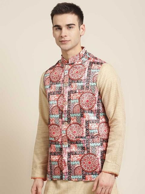 Authenzaa Men'S Waistcoat ETH-WC0017, Red