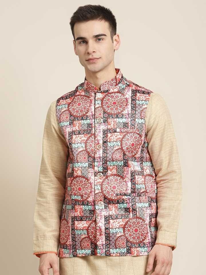 Authenzaa Men'S Waistcoat ETH-WC0017, Red