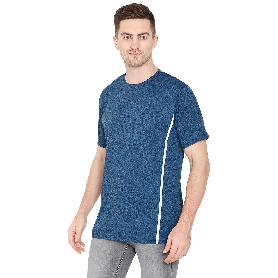 Authenzaa Men Activewear T-Shirt ACRN001, Blue Melange 