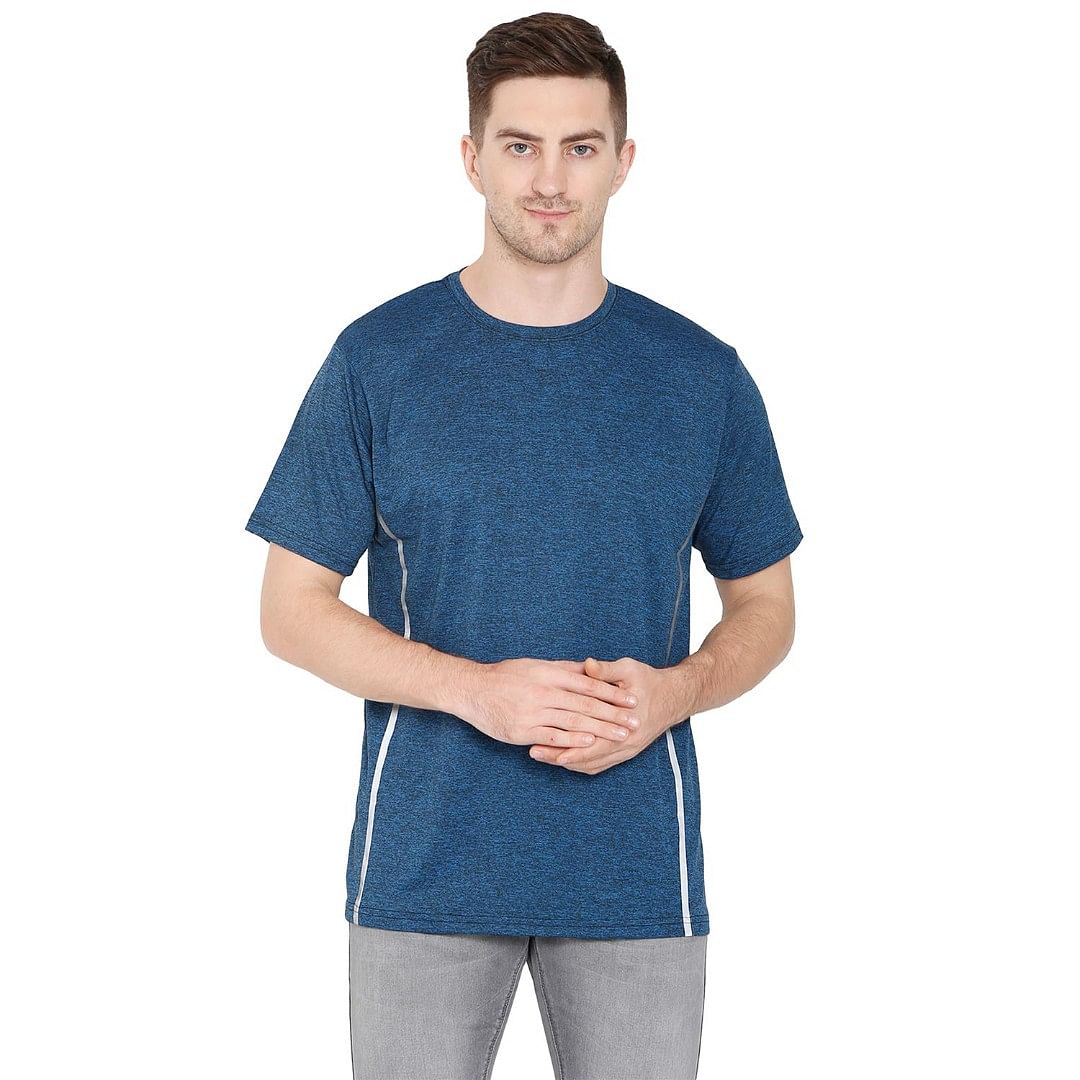 Authenzaa Men Activewear T-Shirt ACRN001, Blue Melange 