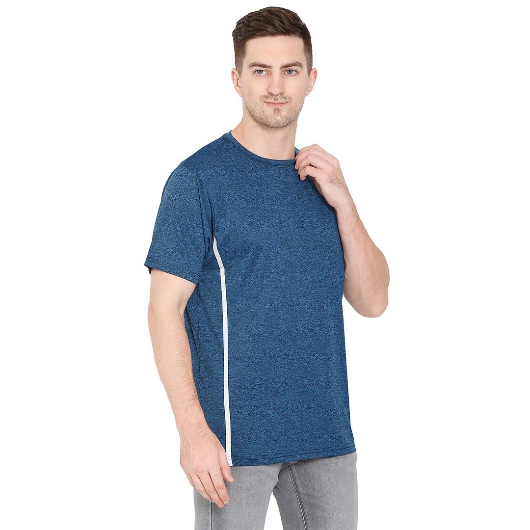 Authenzaa Men Activewear T-Shirt ACRN001, Blue Melange 