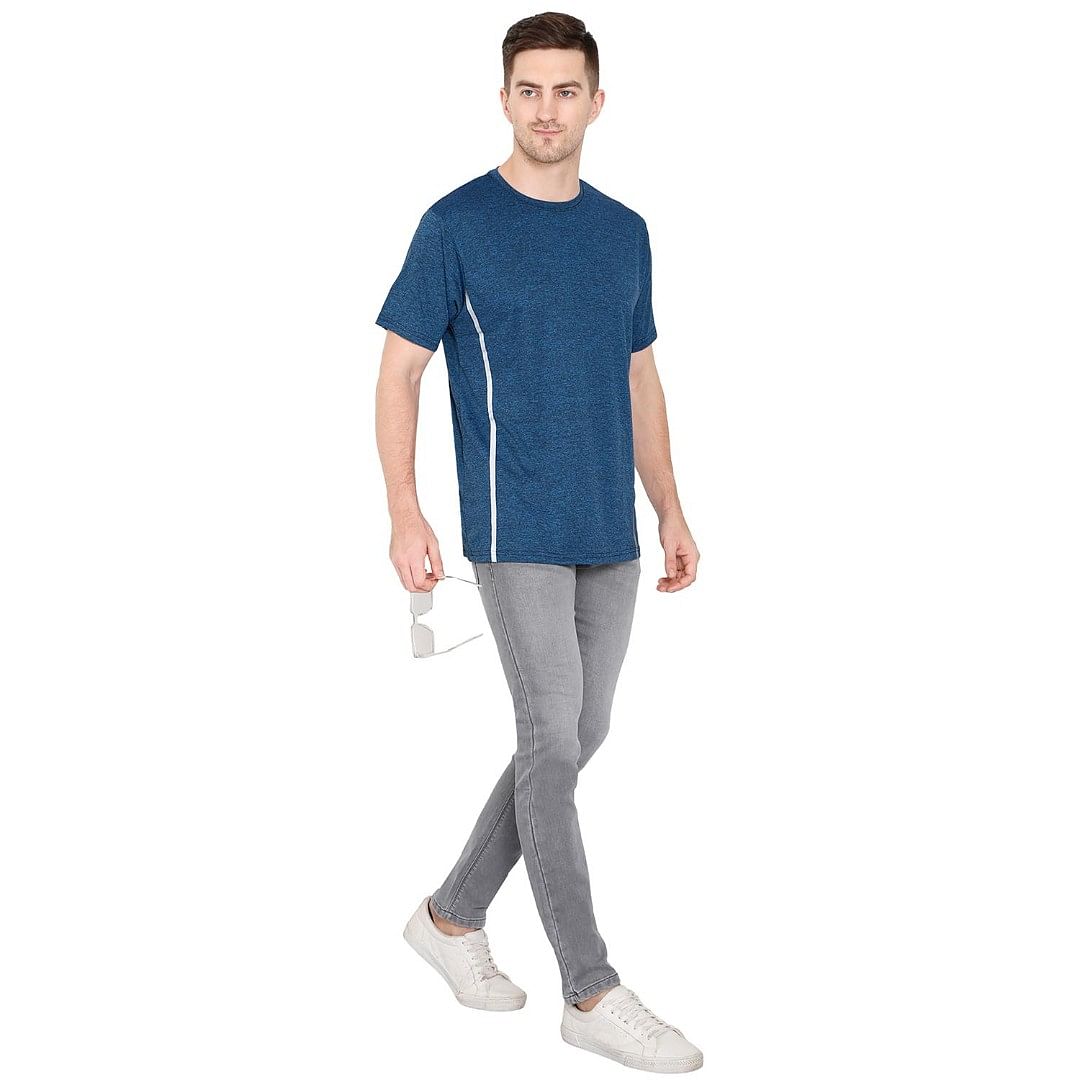 Authenzaa Men Activewear T-Shirt ACRN001, Blue Melange 