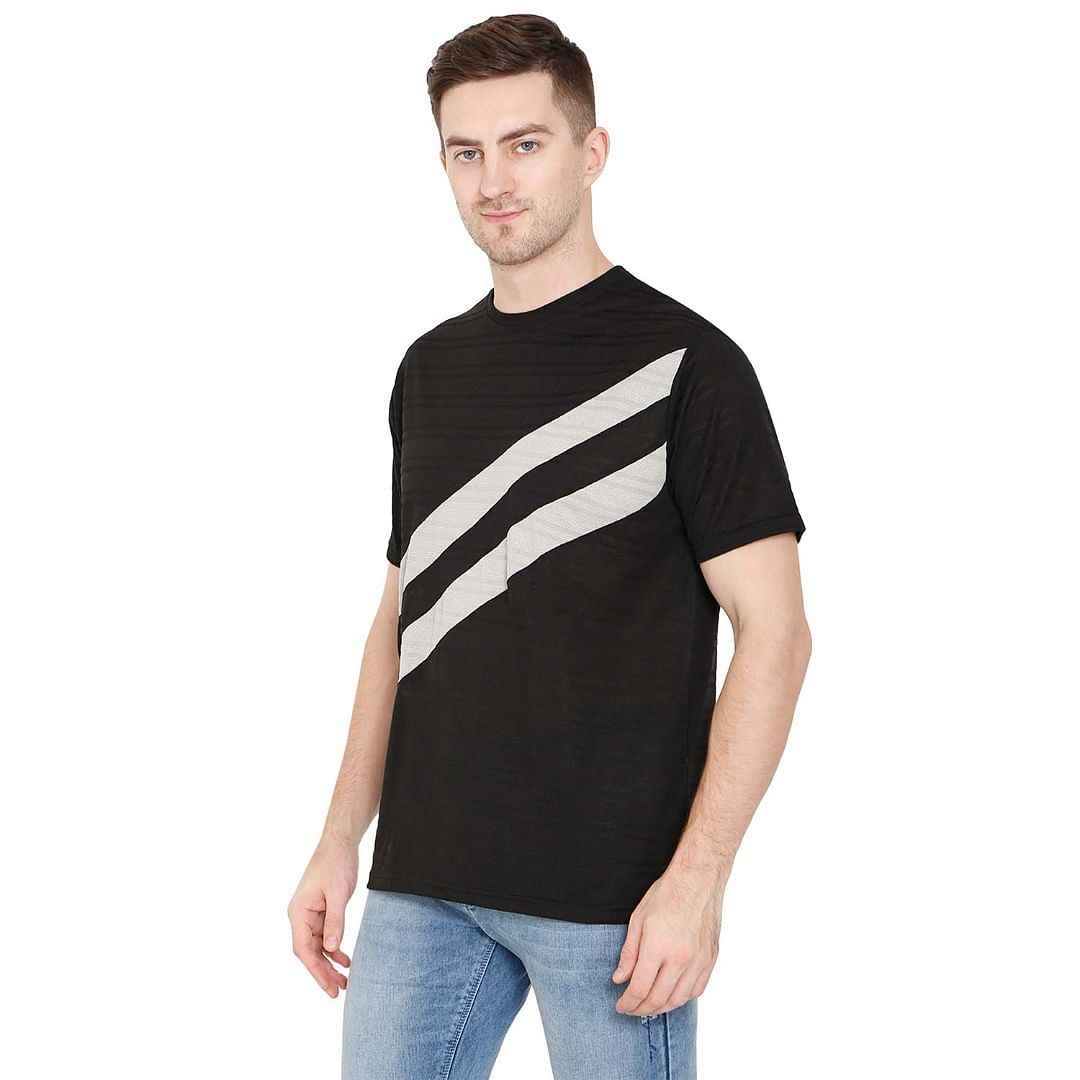 Authenzaa Men Activewear T-Shirt-ACRN004, Black