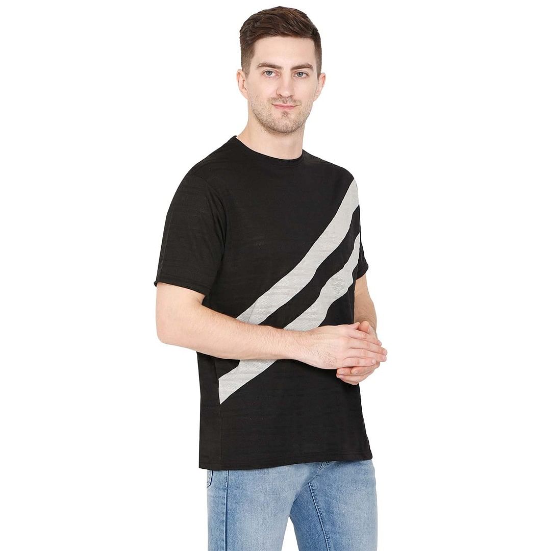 Authenzaa Men Activewear T-Shirt-ACRN004, Black