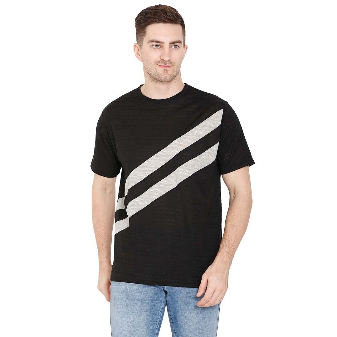 Authenzaa Men Activewear T-Shirt-ACRN004, Black