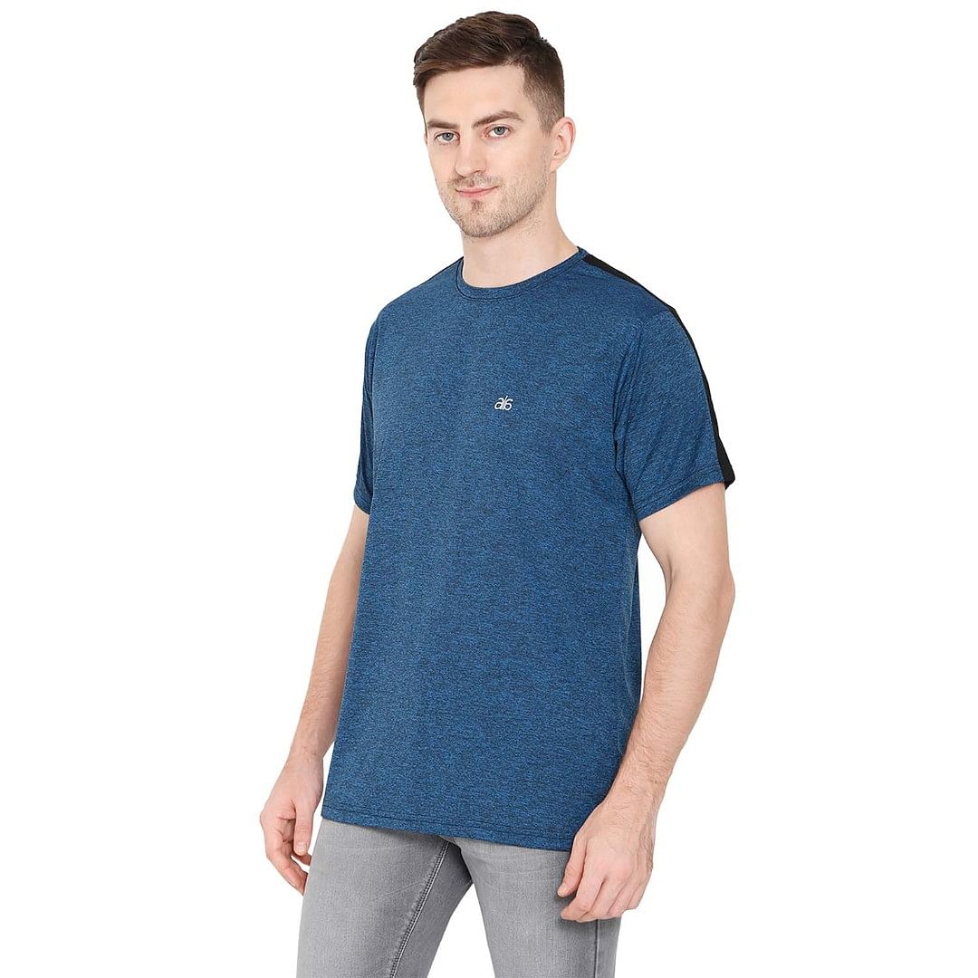 Authenzaa Men Activewear T-Shirt-ACRN007, Blue Melange 