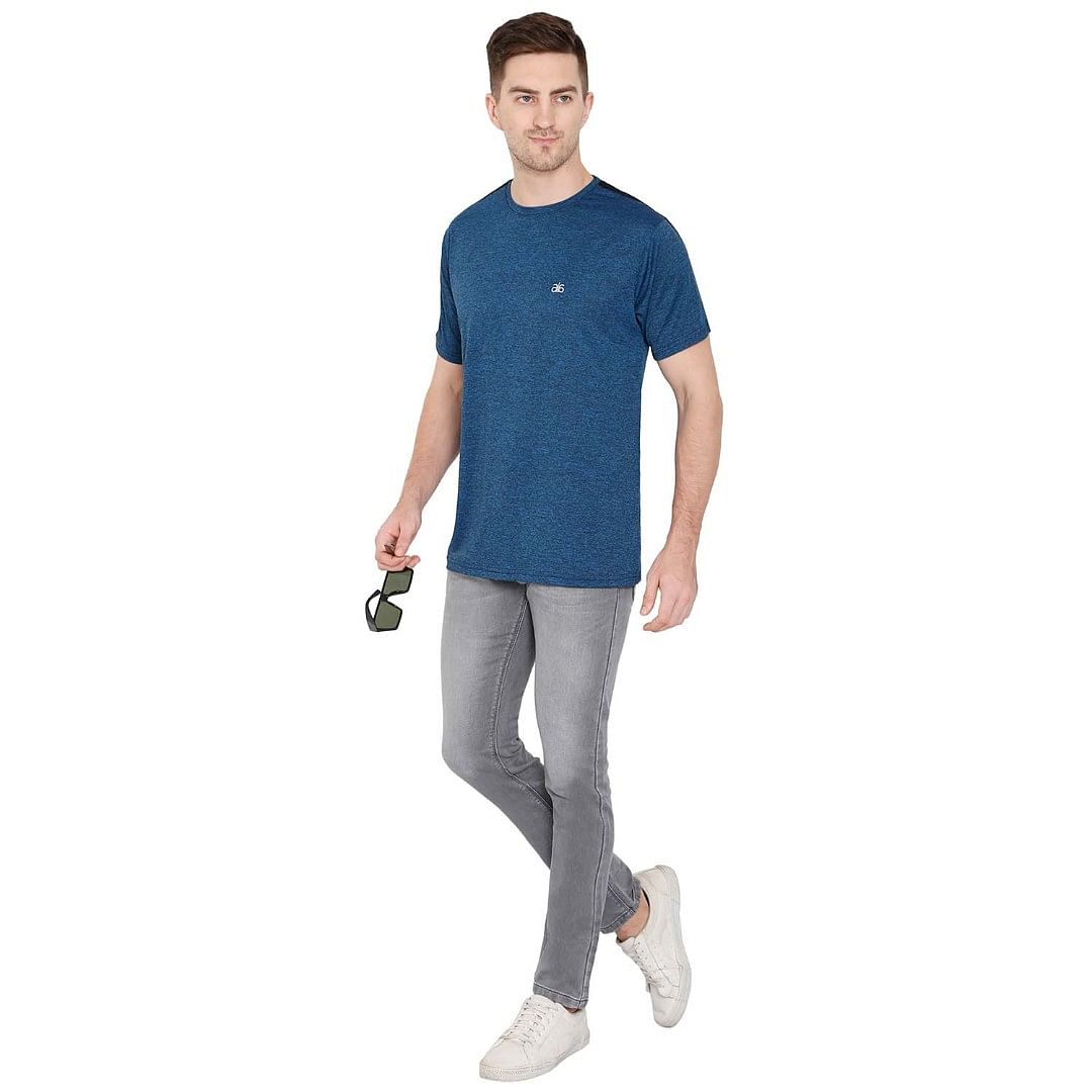 Authenzaa Men Activewear T-Shirt-ACRN007, Blue Melange 