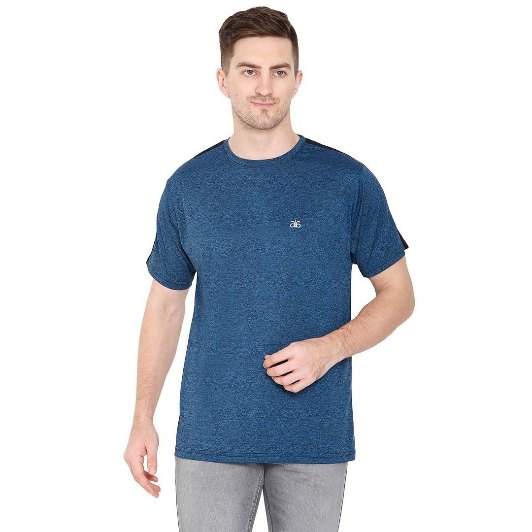 Authenzaa Men Activewear T-Shirt-ACRN007, Blue Melange 