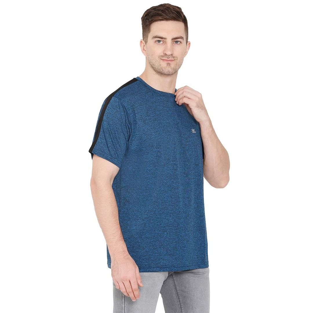 Authenzaa Men Activewear T-Shirt-ACRN007, Blue Melange 