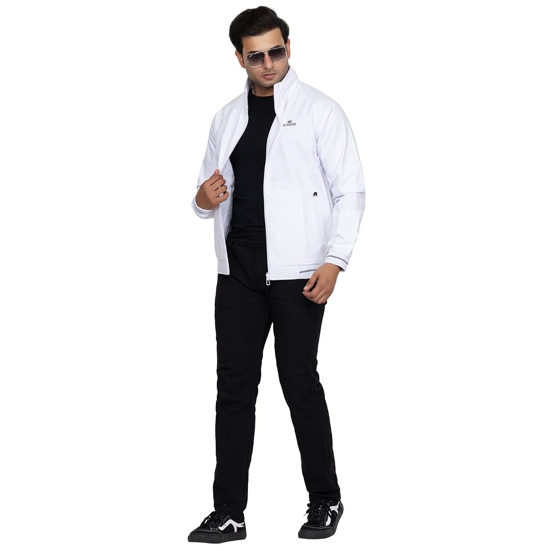 Authenzaa Men Light Weight Jacket JK005, White 