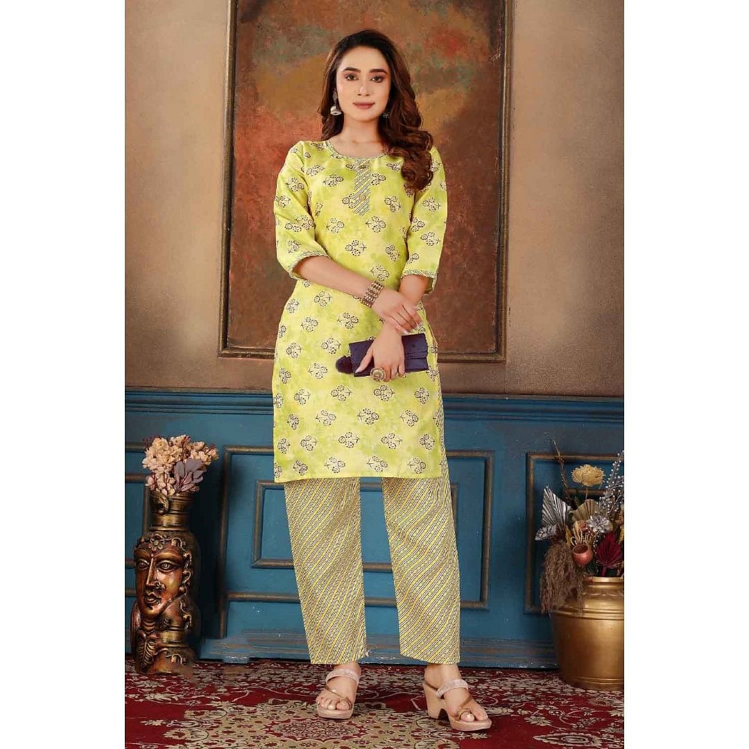WM FASHION KURTI SET-KST019, YELLOW