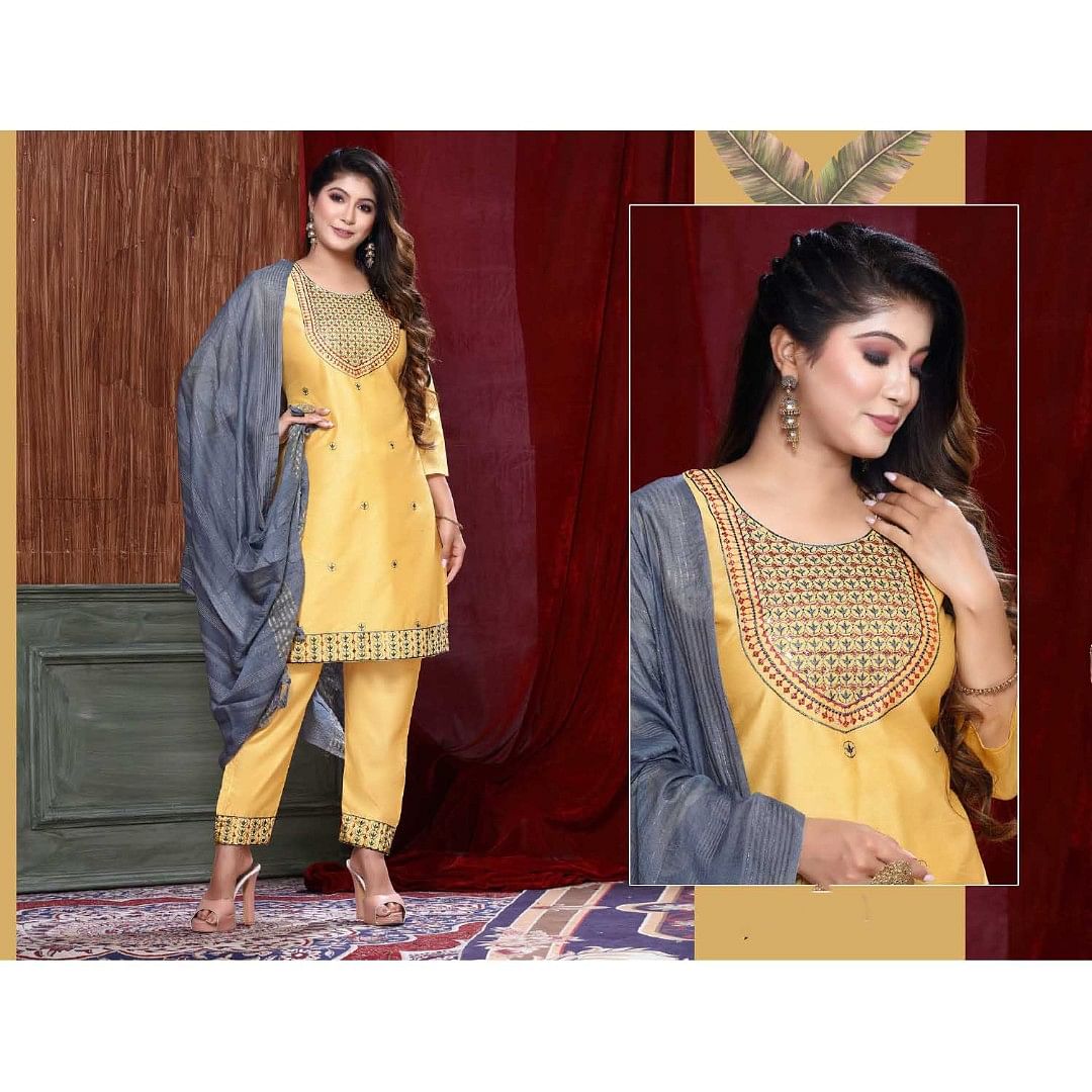 WM FASHION KURTI SET-KST021, YELLOW
