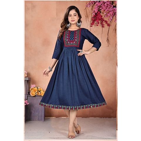 WMN FASHION KURTI-KRT079, NAVY