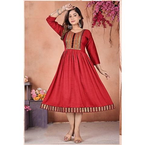 WMN FASHION KURTI-KRT079, RUST