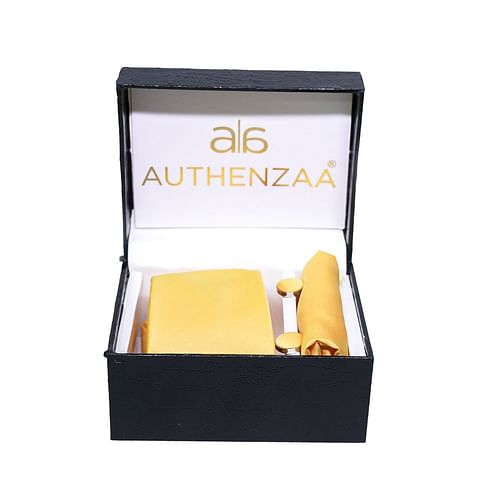  Authenzaa League Tie & Cufflinks   FR-LT1017,Yellow