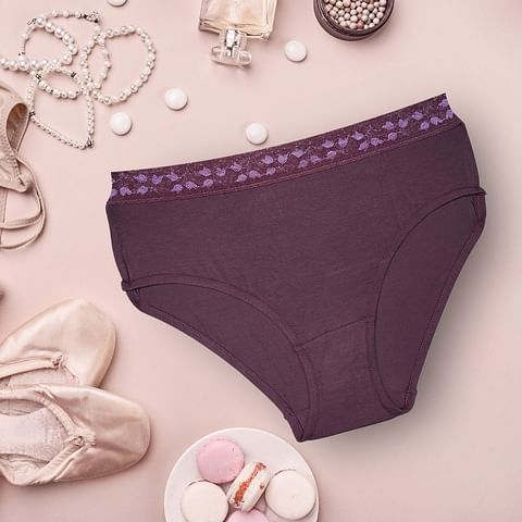 Wmn Panty-KS070-HIGH Waist LAC, WINE