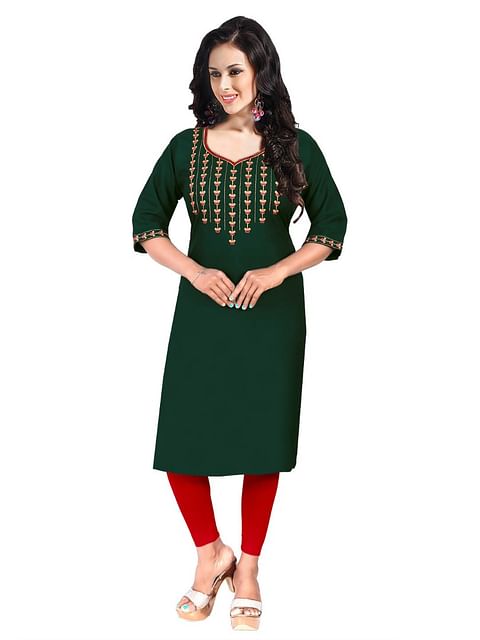 Authenzaa Women Fashion Kurti SFKRT115 Bottle Green