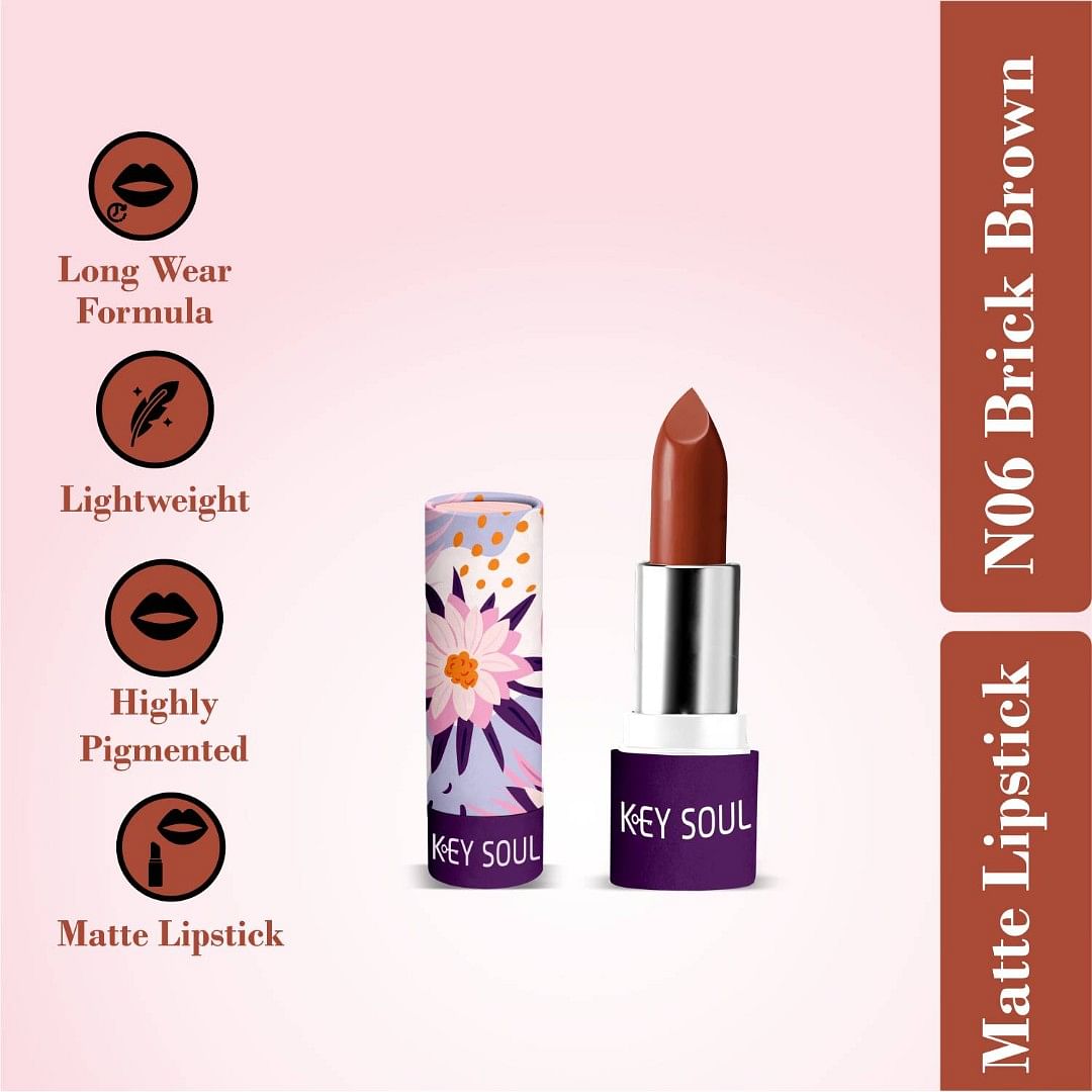 Key Soul Long Lasting Matte Lipstick, N06 Brick Brown