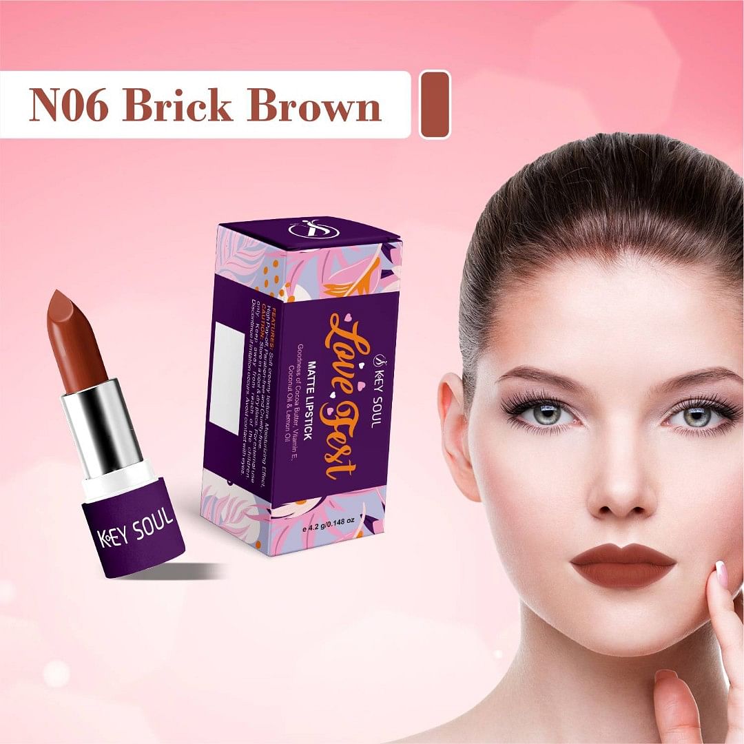 Key Soul Long Lasting Matte Lipstick, N06 Brick Brown