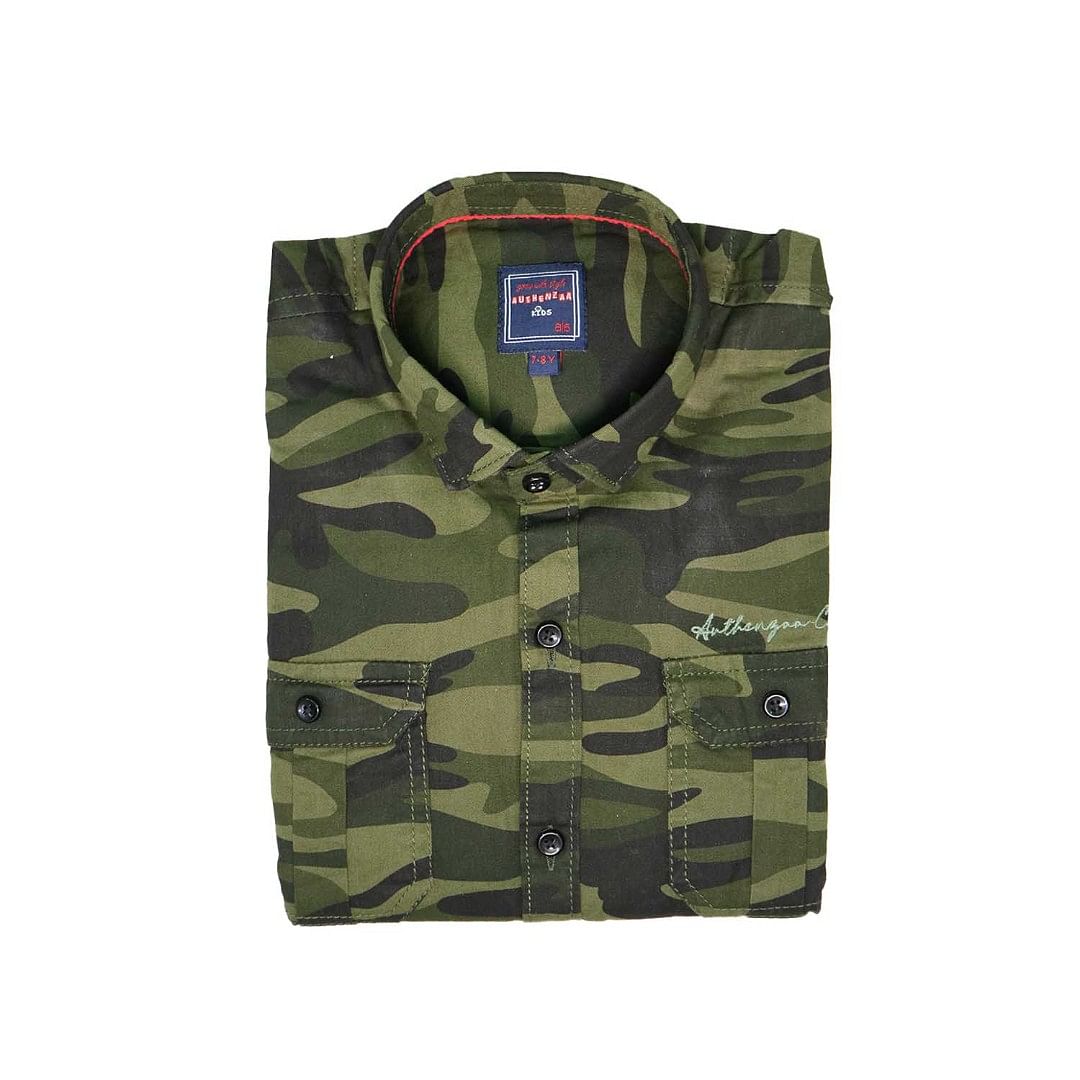 Authenzaa Full Sleeve Boy Shirt-SR0019, Green