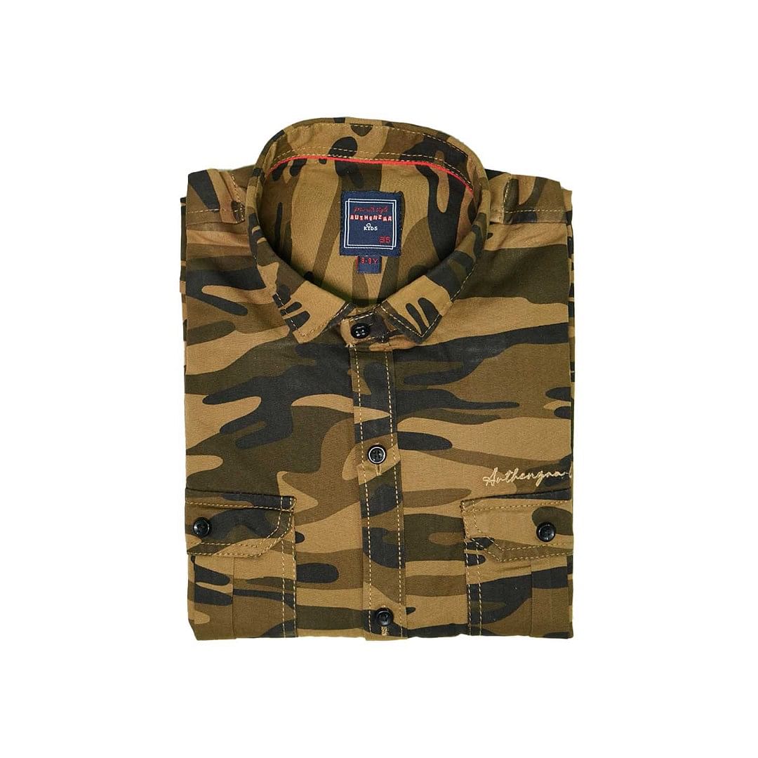 Authenzaa Full Sleeve Boy Shirt SR0019, Khakhi