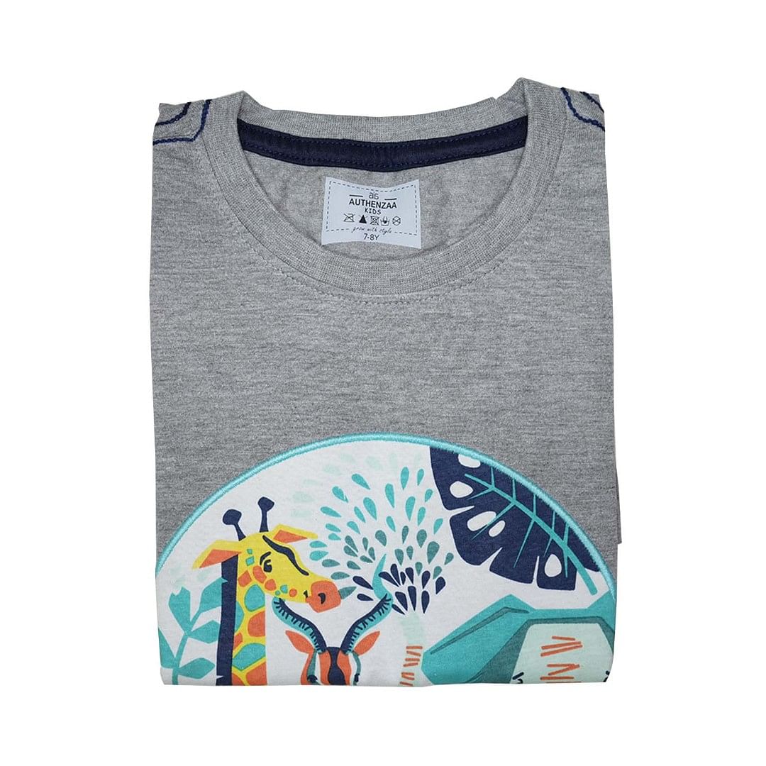 Authenzaa Boy Printed T-Shirt-HSPRT01, Melange 
