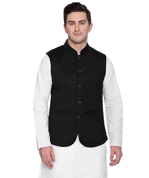 Authenzaa Men Waist Coat, WFOC001, Black