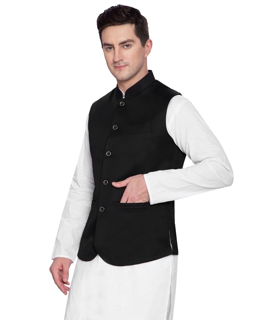 Authenzaa Men Waist Coat, WFOC001, Black