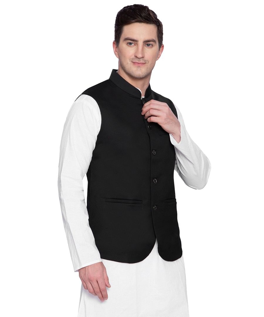 Authenzaa Men Waist Coat, WFOC001, Black