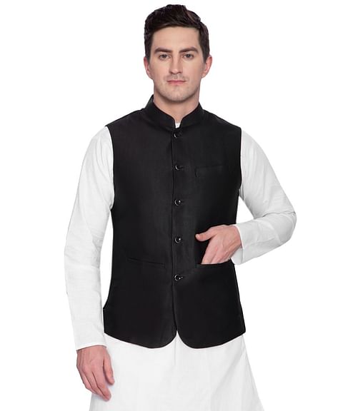 Authenzaa Men Waist Coat, WFOC001, Charcoal