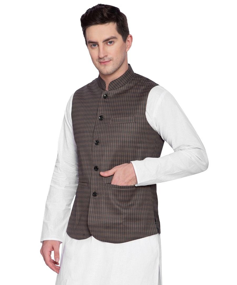 Authenzaa Men Waist Coat, WFOC001, Dark Brown