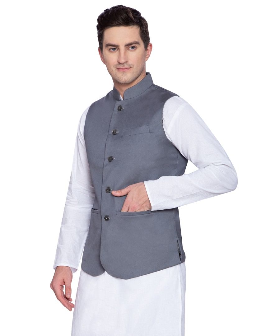 Authenzaa Men Waist Coat, WFOC001, Dark Grey