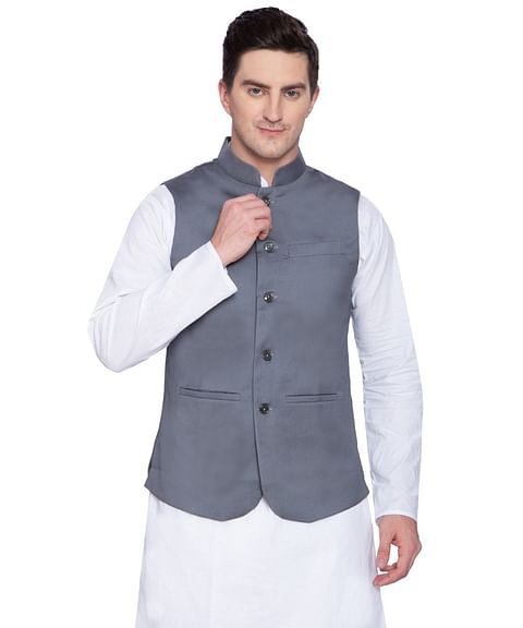 Authenzaa Men Waist Coat, WFOC001, Dark Grey