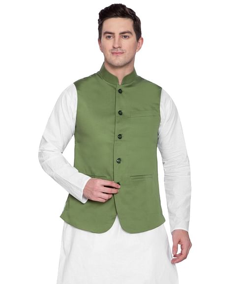 Authenzaa Men Waist Coat, WFOC001, Green